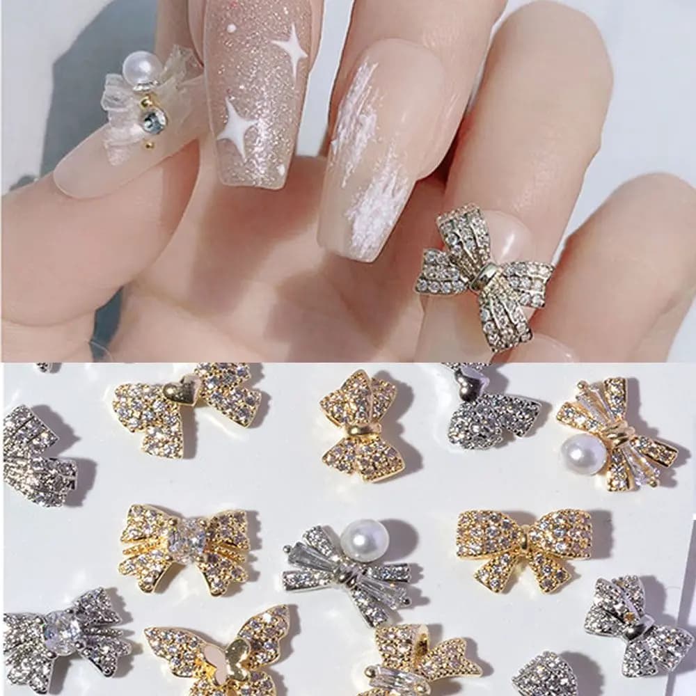 Bowknots Glass Stone Diamond Crystal Charms Butterfly Nail Jewelry Bow Nail Rhinestones DIY Nail Art Decorations Manicure Tools
