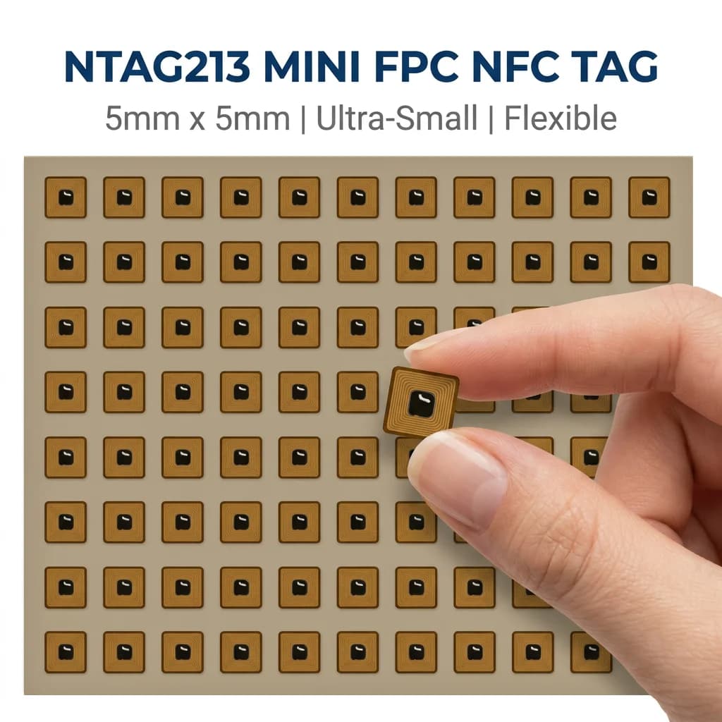 Ultra Small 5*5mm Micro FPC NFC Tag NTAG213 13.56MHz Rewritable Mini RFID Sticker for Wearables And IoT Device Pairing