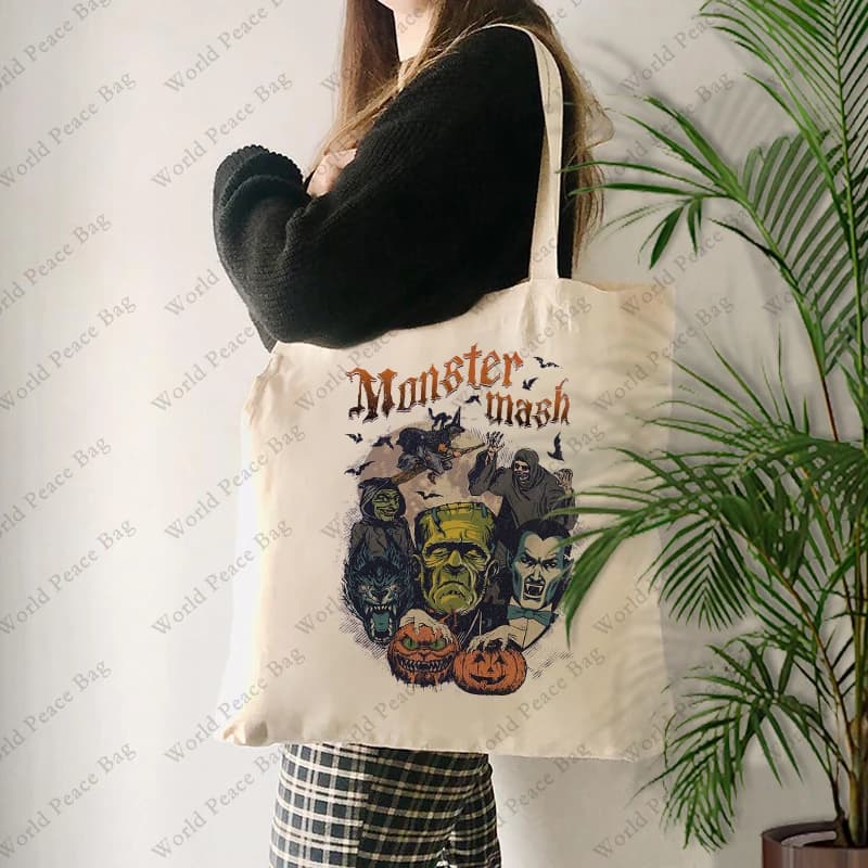 Borsa a tracolla in tela con motivo Halloween 1 pc borsa a tracolla in tela per il viaggio quotidiano borsa per la spesa riutilizzabile da donna