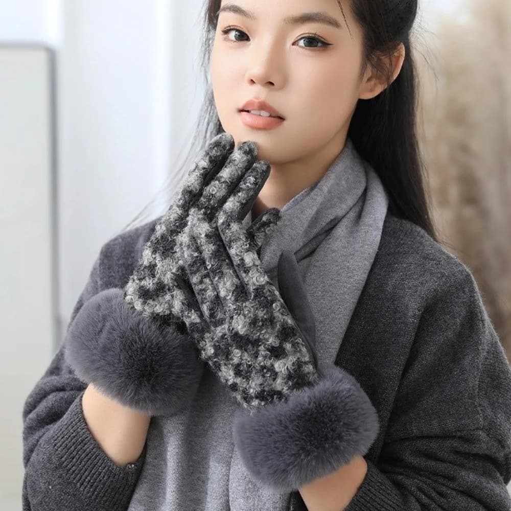 Guanti da donna con stampa leopardata in velluto carino Guanti da donna con dita intere spesse Guanti da ciclismo touch screen stile coreano invernali