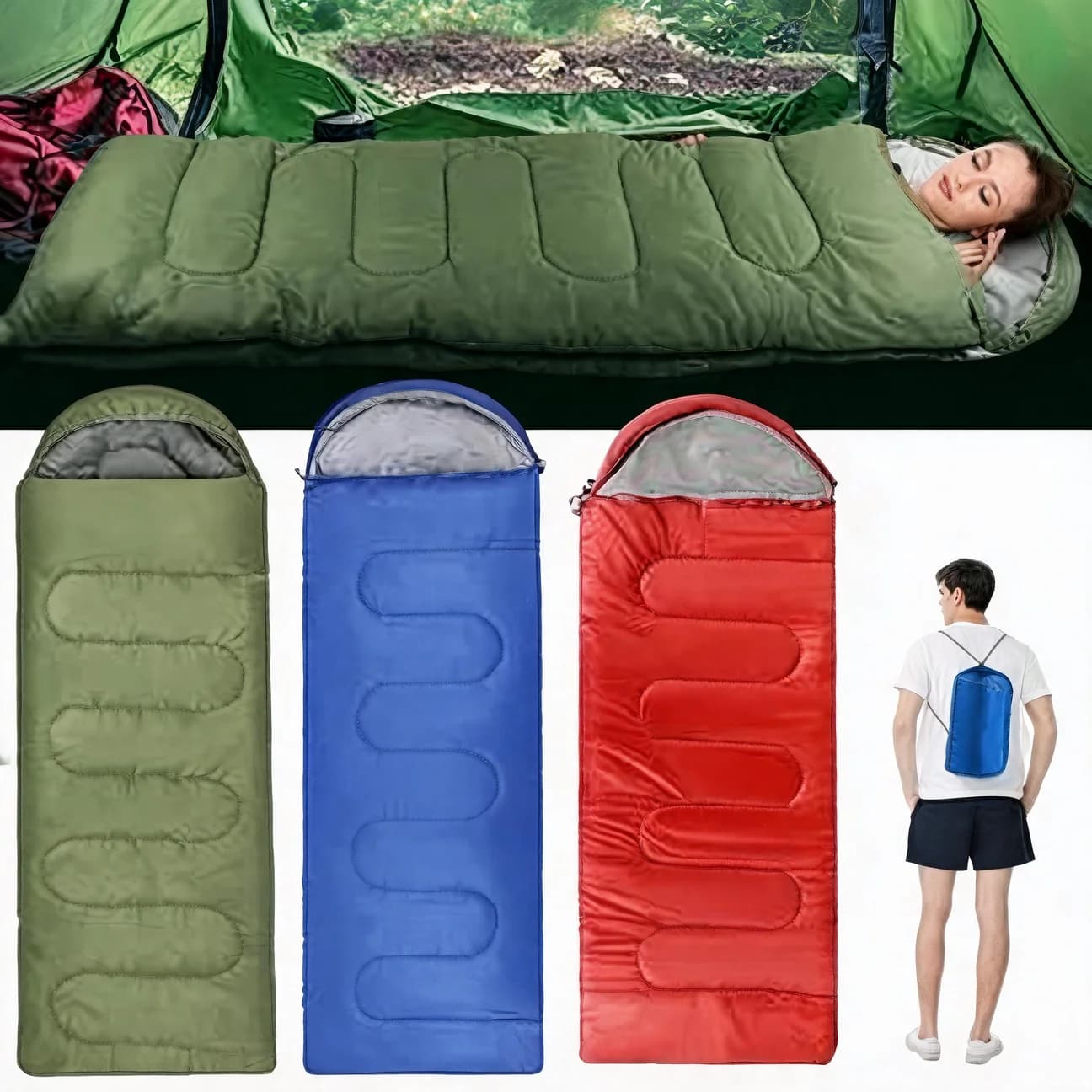 Waterproof Lightweight Portable Polyester Sleeping Bag for Adults Backpacking, Camping, Hiking, Travel