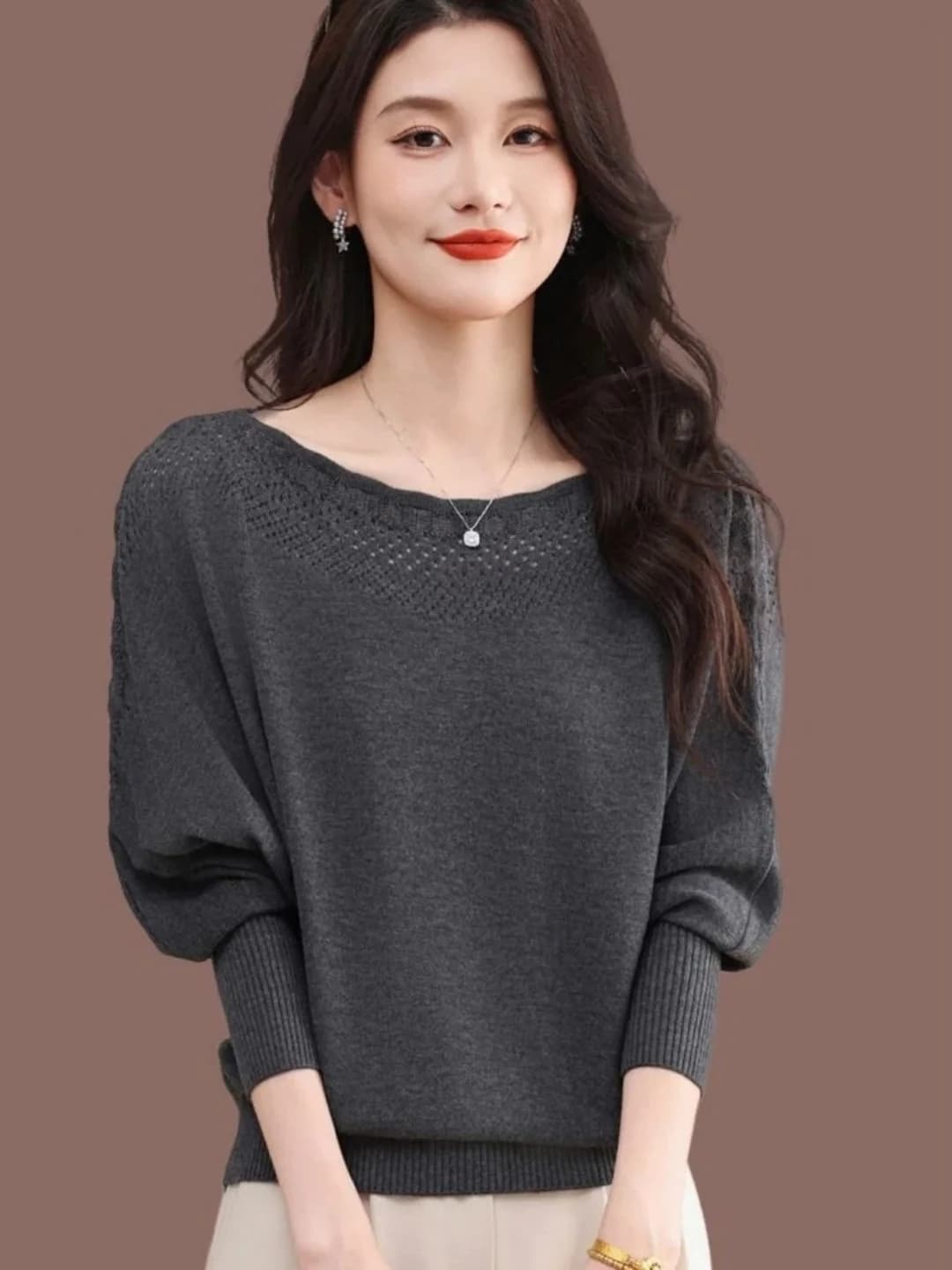 Maglia monospalla a maniche a pipistrello in stile dolce e piccante, taglie forti, che nasconde la pancia, top snellente da donna per l'uso quotidiano