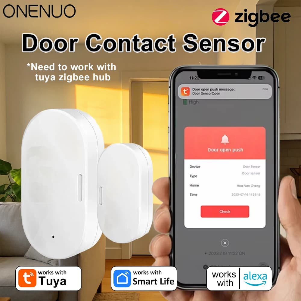 Sensore di Contatto per Porte e Finestre Zigbee, Rilevatore Magnetico per Sicurezza Domestica Intelligente, Monitoraggio Remoto tramite App Tuya