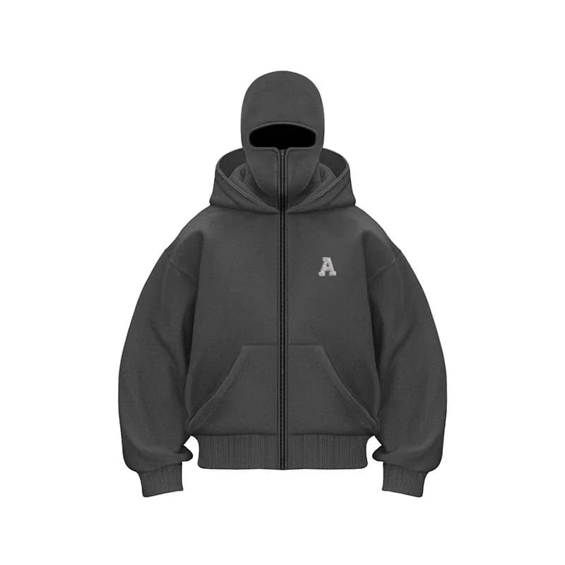 Y2K Gothic Harajuku Doppio cappello Design Abbigliamento sportivo Inverno Nuova felpa con cappuccio Maschera Ninja Felpa con cappuccio invernale antivento ampia e versatile
