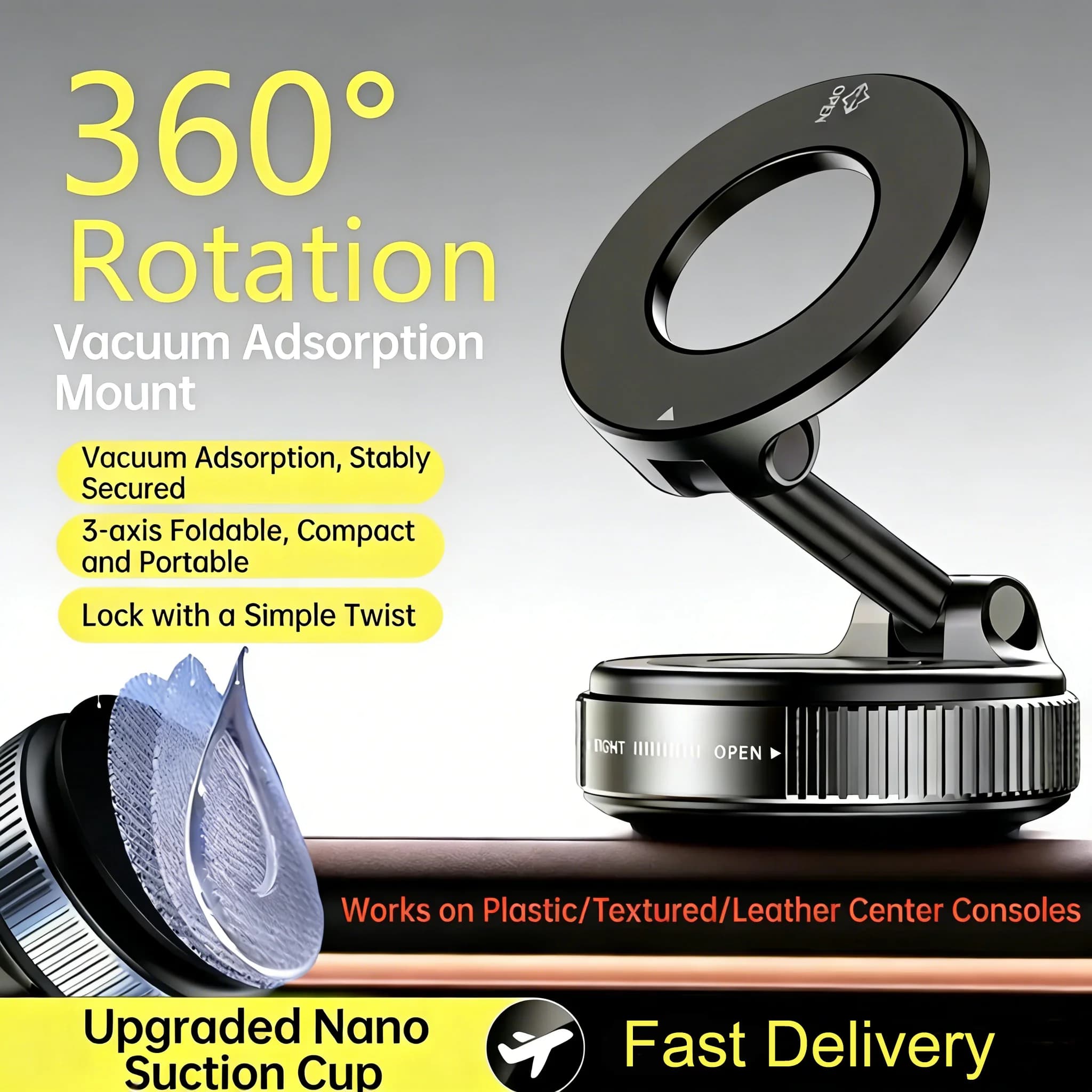 360 ° Supporto Magnetico Girevole per Telefono da Auto, Supporto Magnetico a Ventosa per Auto, Scrivania, Bagno, Vetro