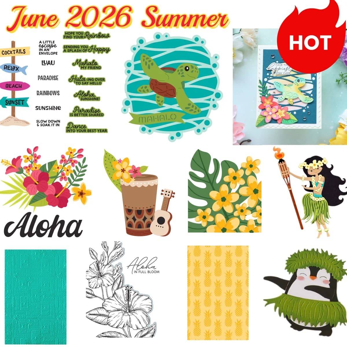 June New Sea Turtle and Tropical Blooms Stamps Cutting Dies Stencil Hot Foil For DIY Scrapbook Craft Decoration Card 2026 Summer