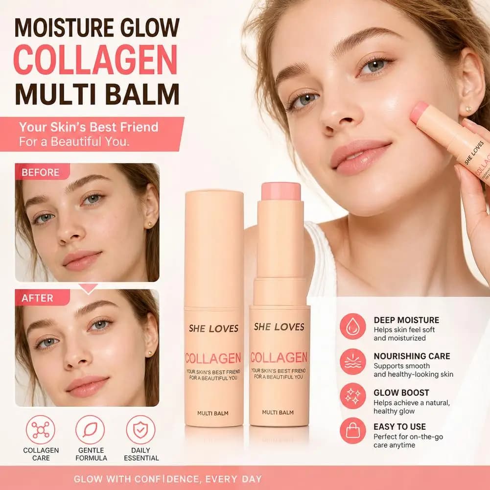 Multi Balm Stick Collagen Moisture Balm Stick 7g Hydrating Anti Wrinkle Multi-Use Balm for Face Eyes Neck Lips Quick Absorption