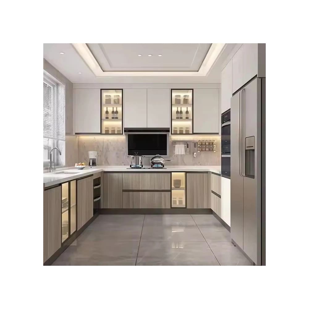 Produttore di armadi da cucina modulari Armadi da cucina in PVC con design ad angolo in MDF per dispensa indipendente