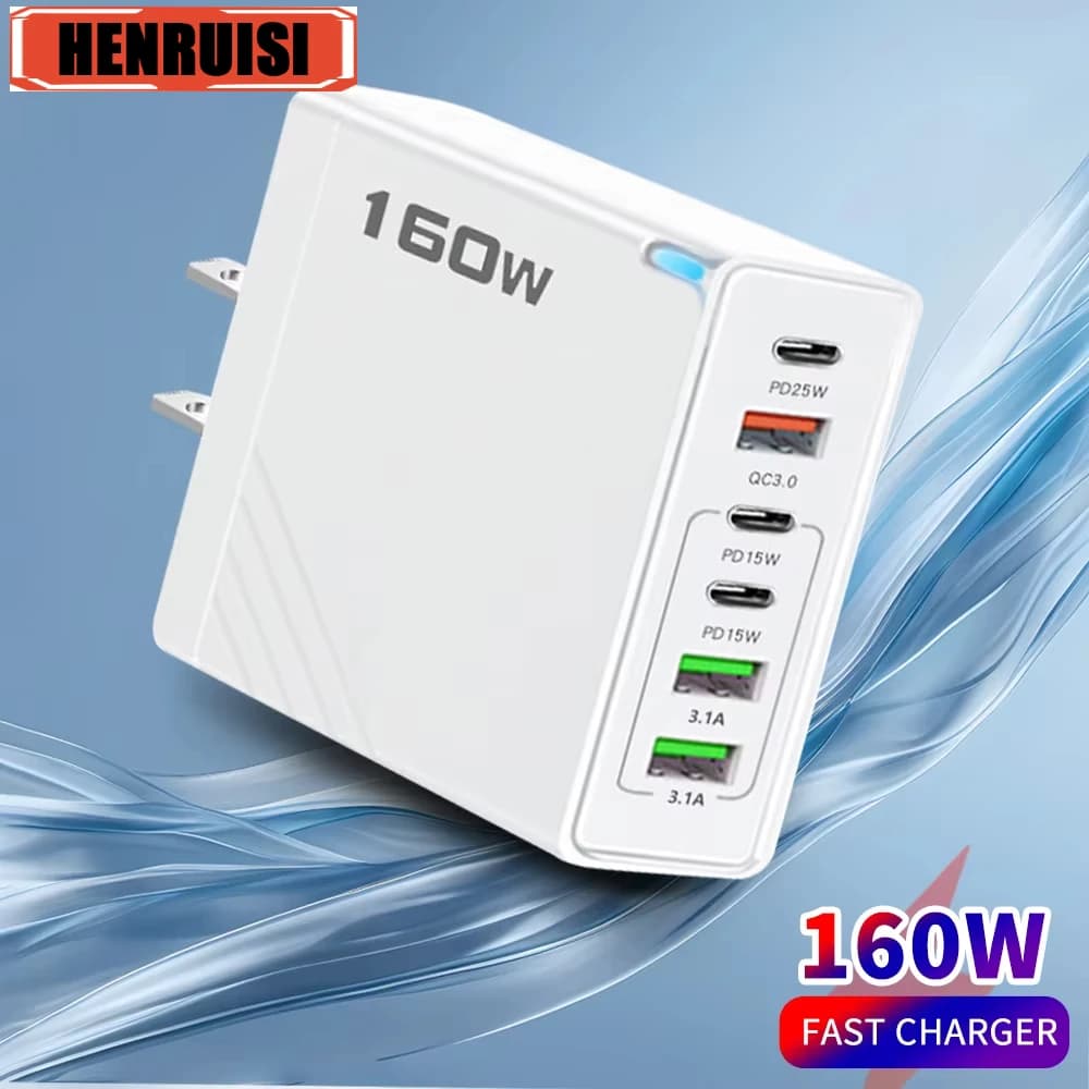 160W 6-port Fast Charging USB Type C Quick Charge Wall Charger Adapter Travel Charger For Phone Xiaomi Huawei PD Phone Charger