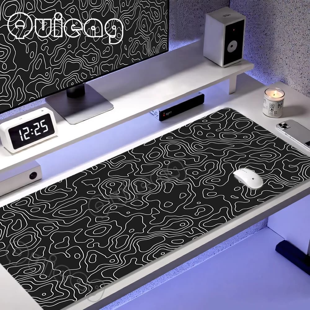 Black And White Desk Mat Strata Liquid Mousepad Large XXL Abstract Mouse Pad Gaming Deskmat With Lockedge Office Non-slip Carpet