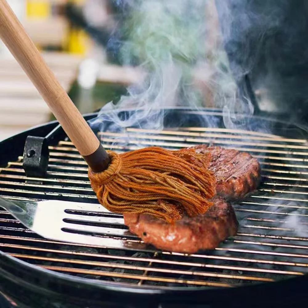 Pennelli per barbecue con manico in legno, setole morbide in cotone, appendibili, con testine di ricambio, per salse e condimenti, per grigliate