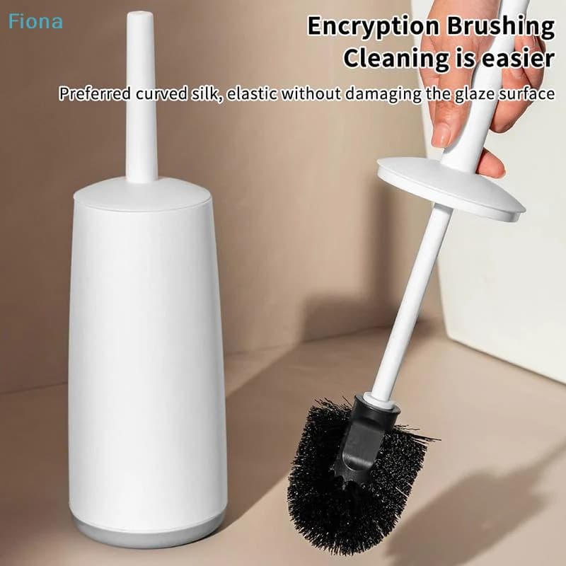 ⛟Plastic Bristle Toilet Brush with Holder, Flexible Non-Scratch Toilet Cleaning Brush Set for Bathroom