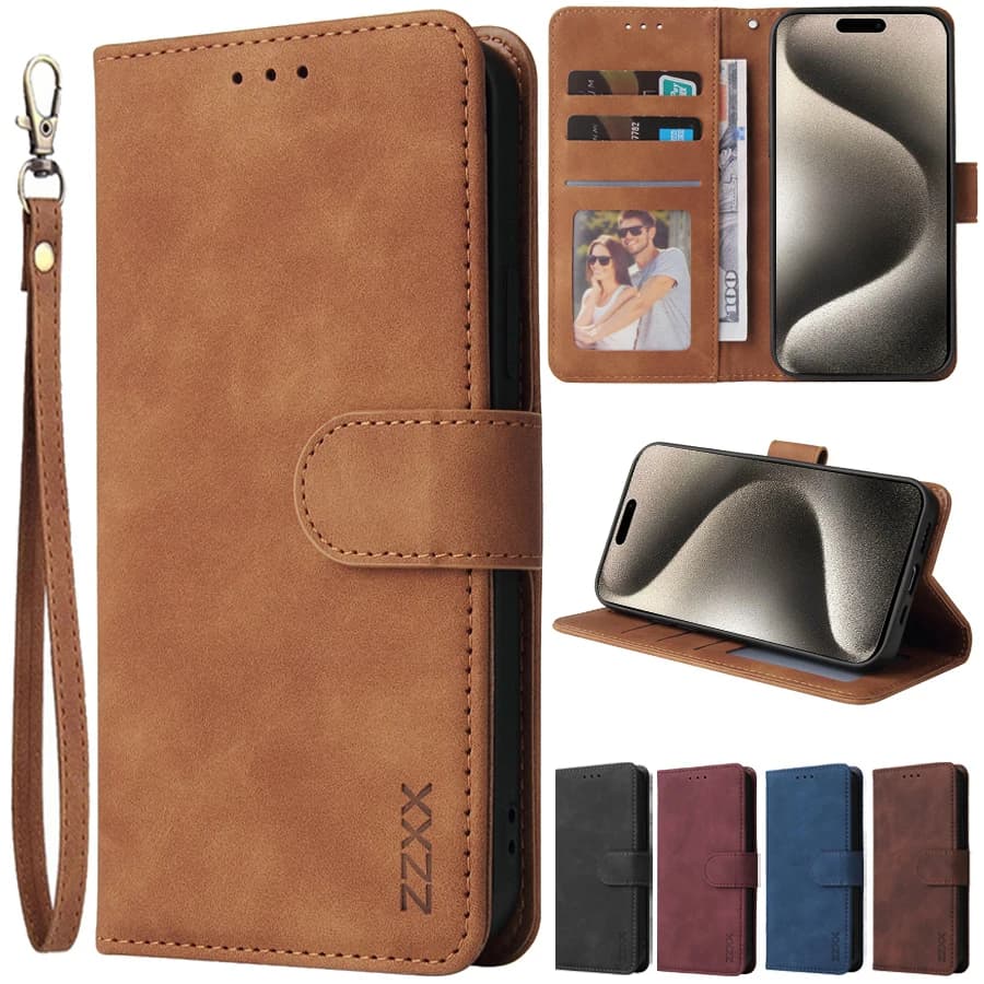 ZZXX Wallet slot for tabs Leather case with magnetic vibration for iPhone 15 Pro Max 14 Plus 13 Mini 12 11 XS XR SE 2022 8 7 6s Cover