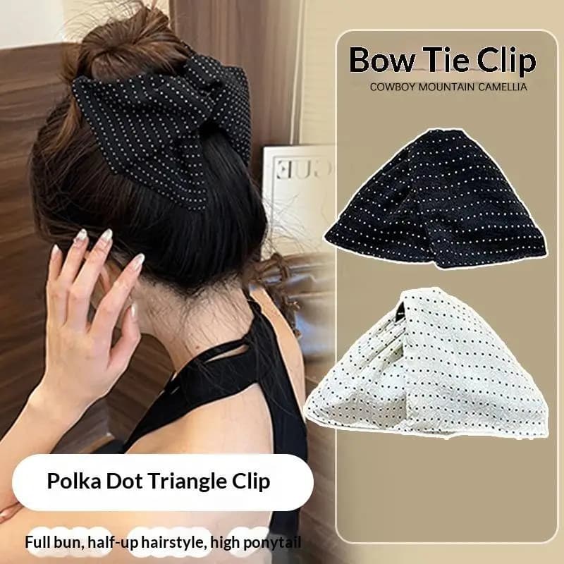 Fermaglio per capelli a pois con fiocco, presa antiscivolo forte per acconciature semi-arricciate, coda di cavallo alta, usi quotidiani e uscite.