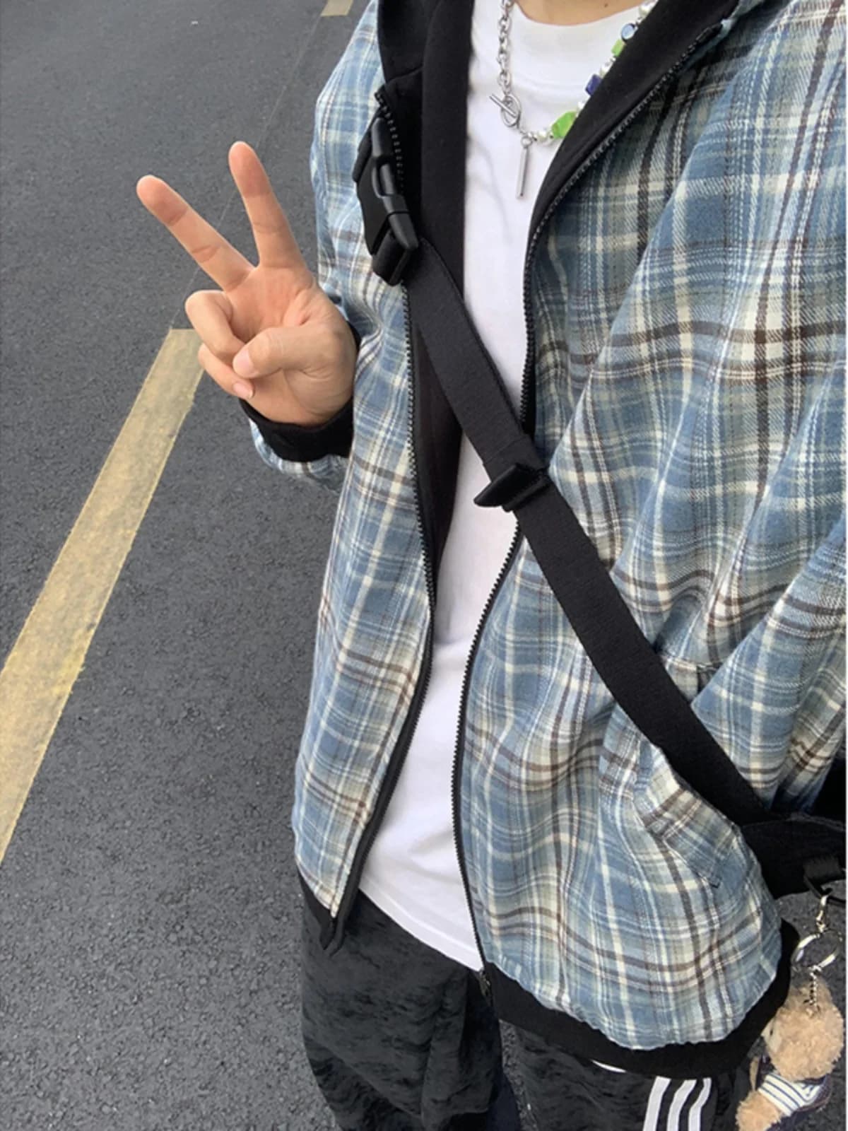Double-Sided Wear Plaid Hoodie Men's Autumnal Trendy Brand Heavyweight Hooded Jacket High-End Feeling Handsome Outerwear