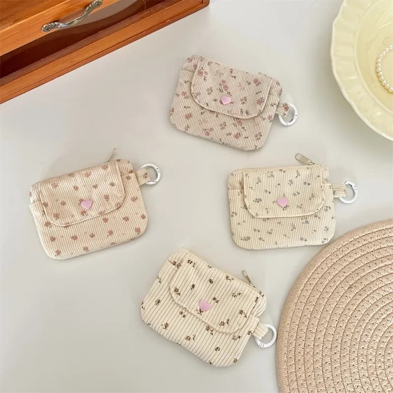 Portamonete in velluto a coste, Portafoglio da donna, Porta carte con cerniera, Borsa per carte bancarie e documenti, Borsa per rossetto e trucco