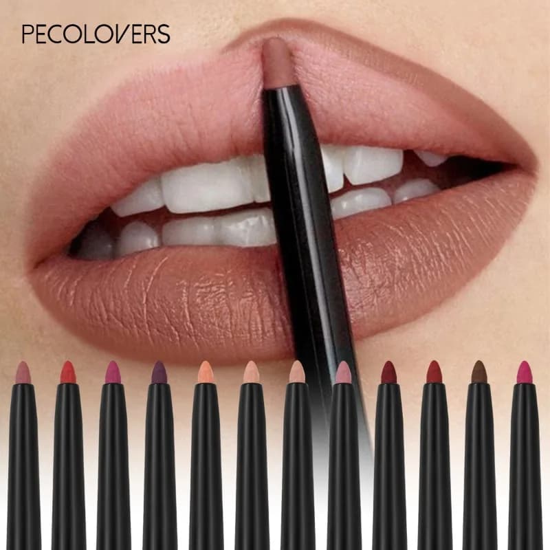 Waterproof opaque lip pencil Red contour pencil Red color Lipstick long-lasting non-stick cup Moisturizing lip maker 12 colors