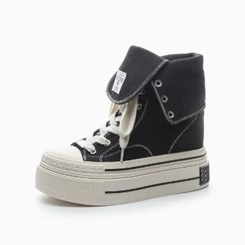 12CM Skateboard Breathable Heightening Shoes Denim Women Fashion Spring Ankle Boot 2026 High Brand Platform Wedge Autumn Sneaker
