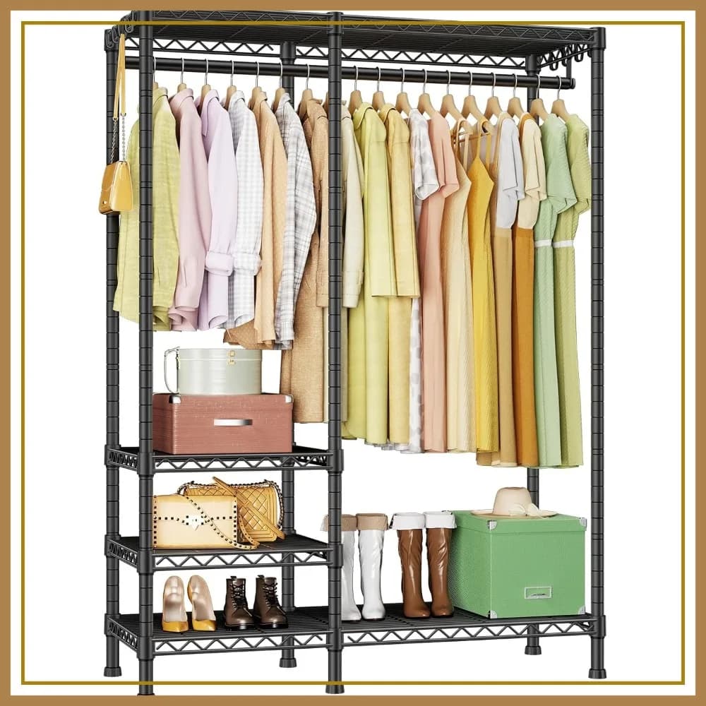 Appendiabiti autoportante resistente con asta appendiabiti, organizer regolabile per armadio, portata 600 libbre, 45"W x 15.8"D x 71.3"H