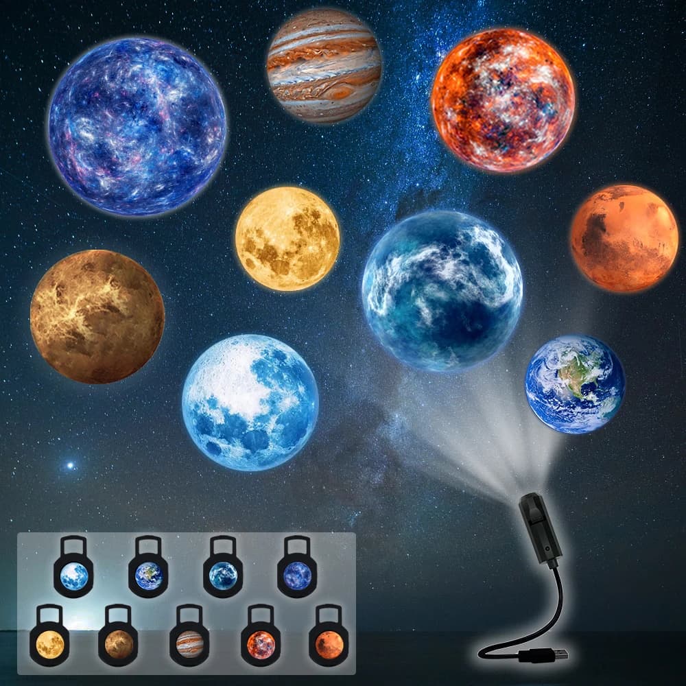 Lampada di proiezione planetaria USB, 9 proiezioni planetarie sostituibili, decorazione per soffitto, luce notturna per camera da letto e soggiorno
