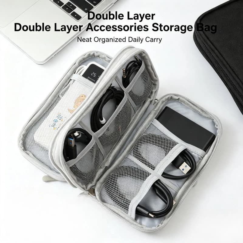 Portable Digital Accessories Storage Bag Multilayer Travel Organizer for Cable Power Bank Hard Drive