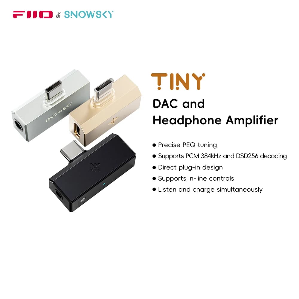 FiiO/Snowsky Tiny DAC Amplificatore per cuffie, DAC USB con 3,5/4,4 mm/Tipo C, sintonizzazione PEQ, supporto 384 kHz/DSD256, controllo in linea