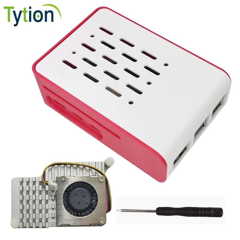 Raspberry Pi 5 Red and white ABS shell compatible with official radiator fan active cooling