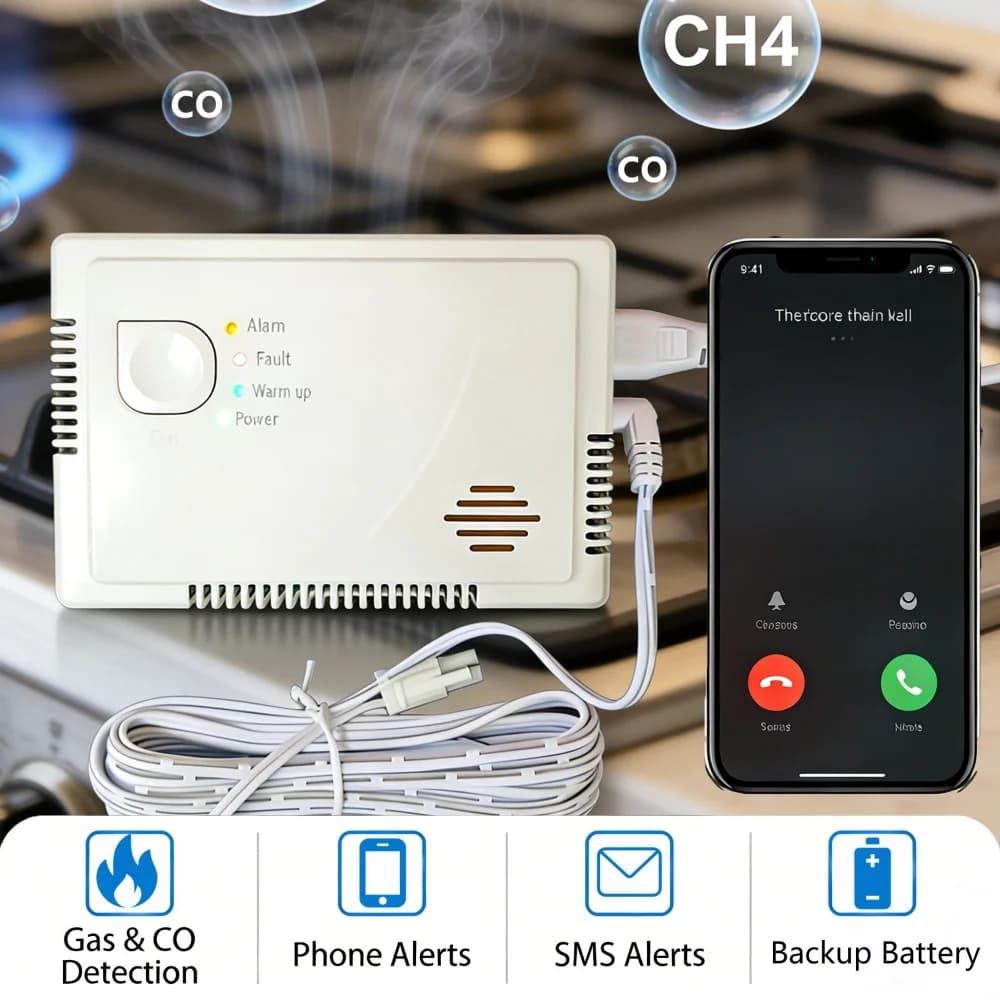 Rilevatore di Gas CCEsafety HD4005, Rilevatore di Monossido di Carbonio, Rilevatore di Gas Naturale con Comunicazione 4G, Avviso SMS e Batteria di Backup