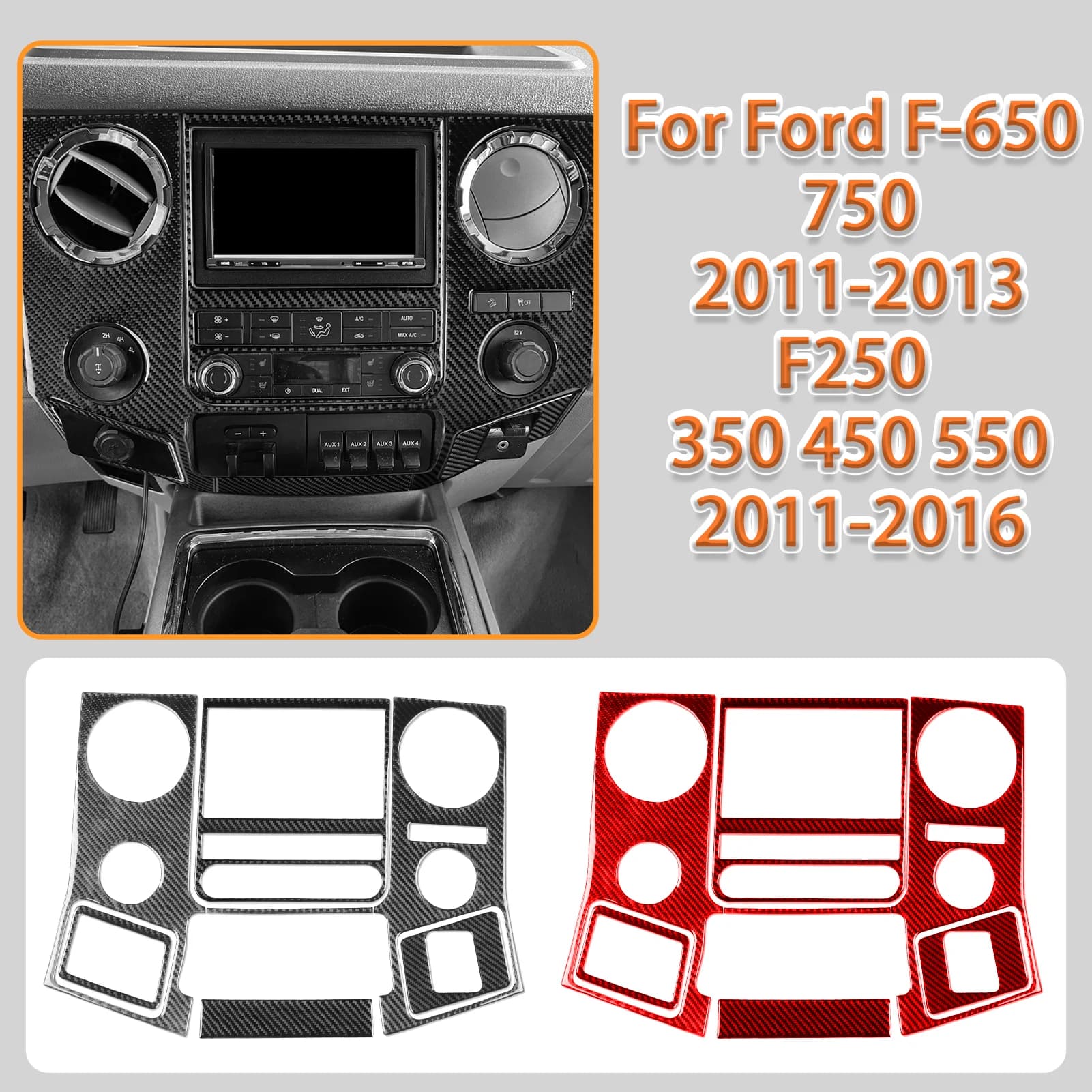 Kit Pannello Multimediale per Console Centrale e Bocchette d'Aria in Fibra di Carbonio per Ford F650 750 F250 350 450 550, Accessori Interni e Adesivi