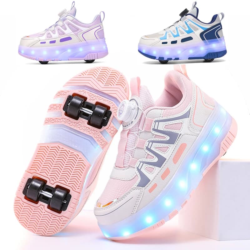 Scarpe da skate a rotelle Scarpe da ginnastica per bambini con 4 ruote LED luminose per bambini Incandescente Moda Scarpe sportive da esterno Ragazze Ragazzi Regali