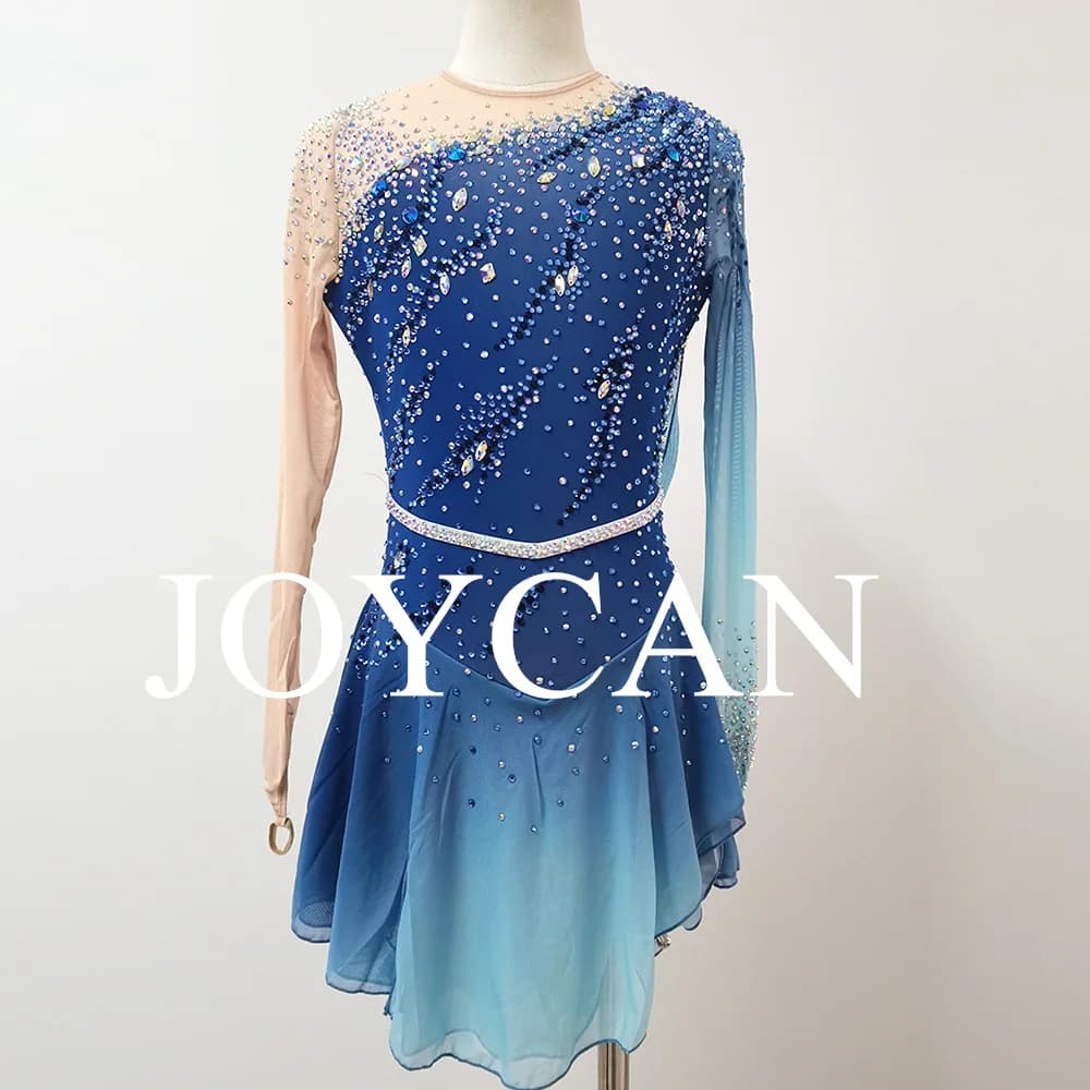 JoyCan Abito da pattinaggio artistico su ghiaccio per ragazze Navy Spandex Elastico da competizione Abbigliamento da ballo personalizzato
