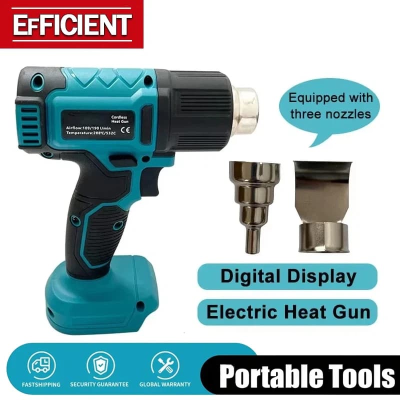 Pistola Termica Senza Fili, Pistola ad Aria Calda Industriale Portatile, Temperatura Regolabile, Compatibile con Batteria Makita 18V