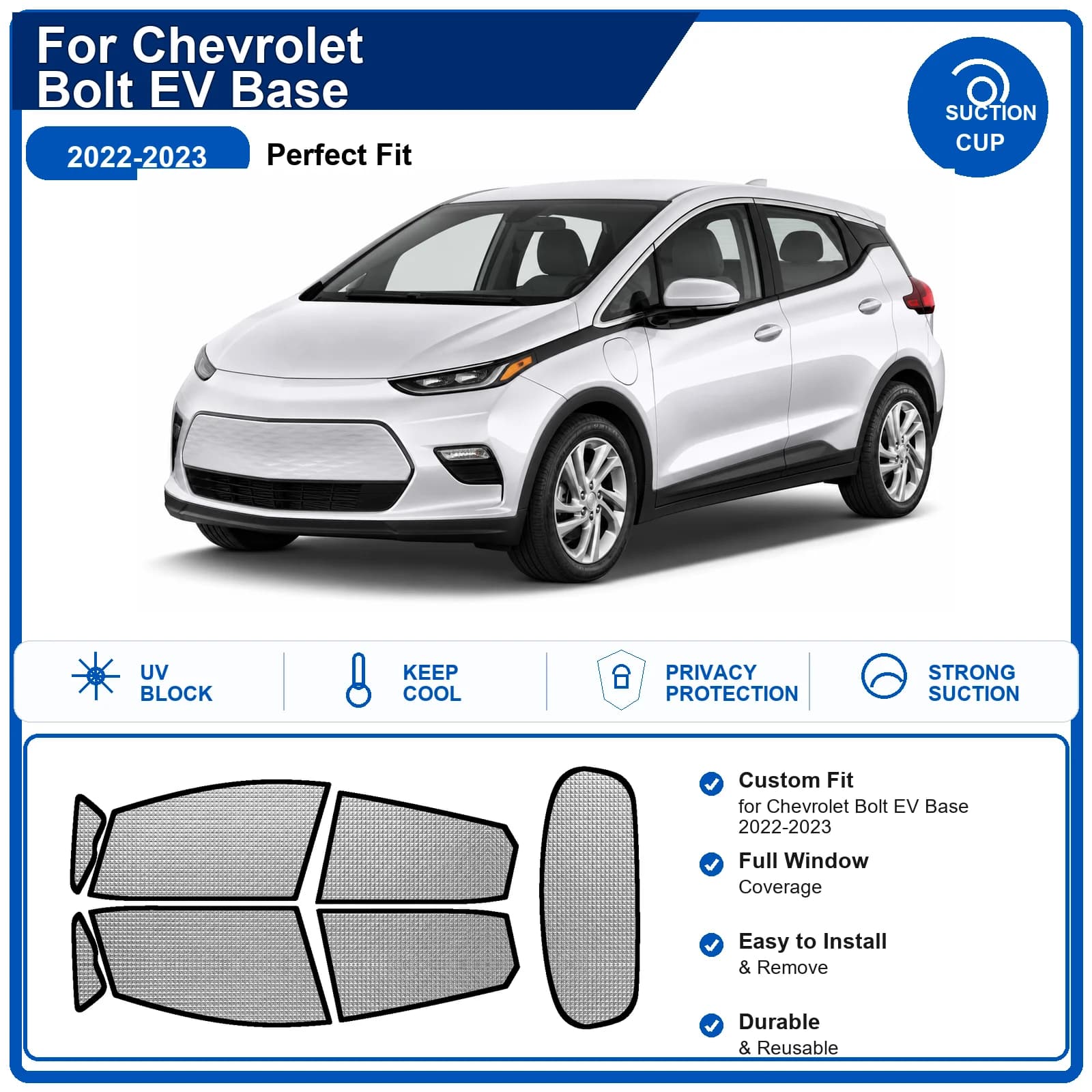 For Chevrolet Bolt EV Base 2022-2023 Custom Full Set Windshield Sun Shade Aluminum Foil Heat Insulation Anti UV Foldable