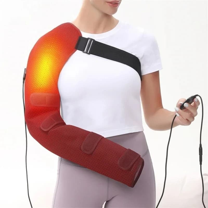 Supporto Riscaldante per Spalla e Gomito con Massaggio, Fascia Riscaldante Lunga per Polso, 3 Impostazioni di Vibrazione e Calore, Tutore Riscaldante per Braccio e Mano