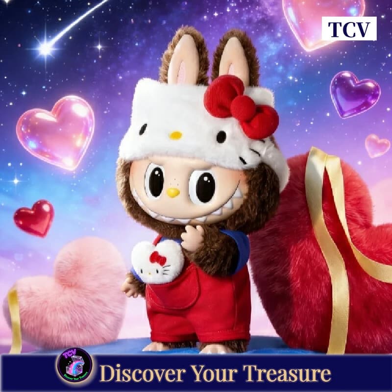 Tcv Popmart The Monsters Hello Kitty Bambola di Peluche in Vinile Sanrio Labubu Giocattolo da Collezione Collaborativo Anime Regalo di Compleanno