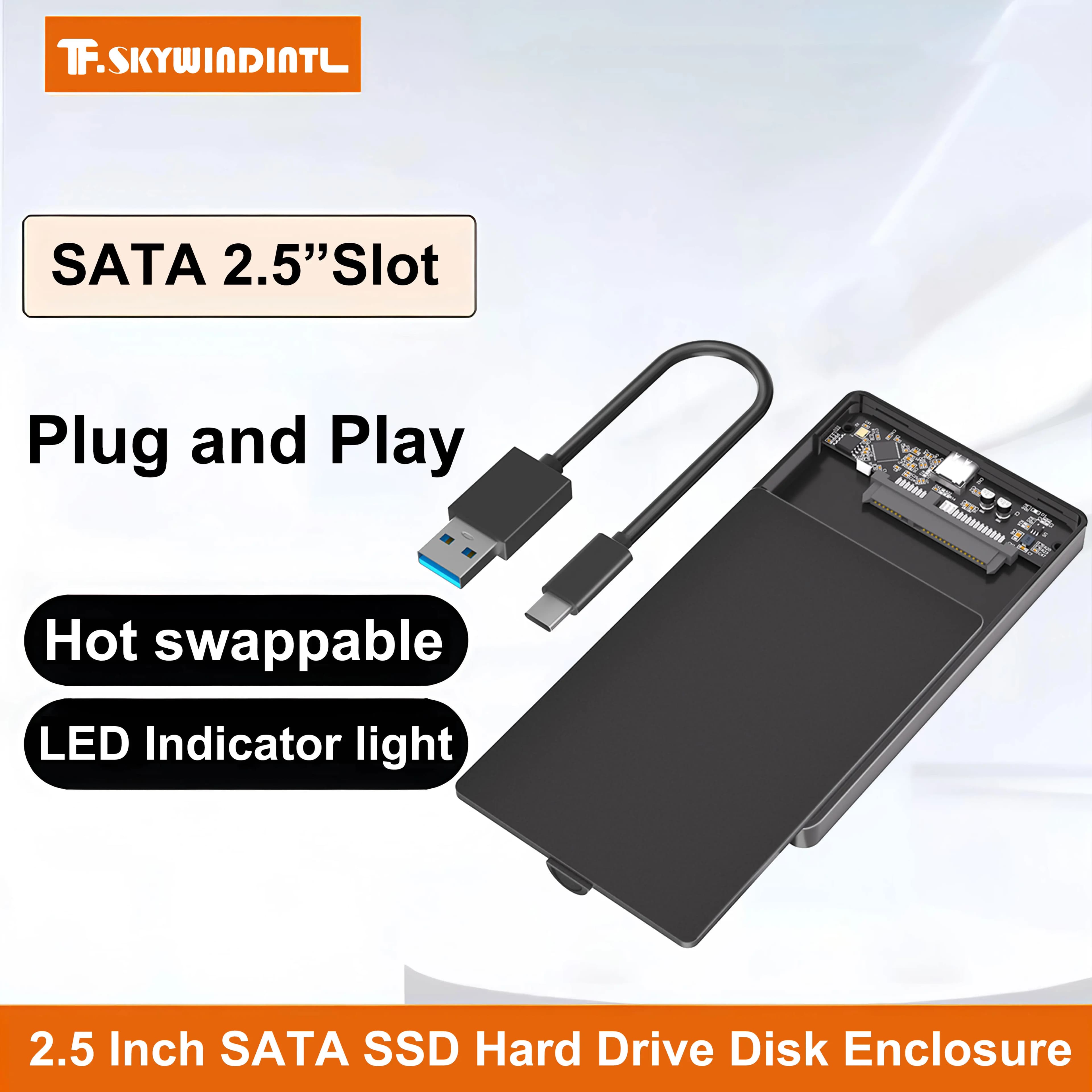 Custodia per disco rigido SATA SSD da 2,5" Custodia per disco rigido esterno portatile USB3.0 /Type C 3.1 a SATA 2.5 Custodia in plastica trasparente