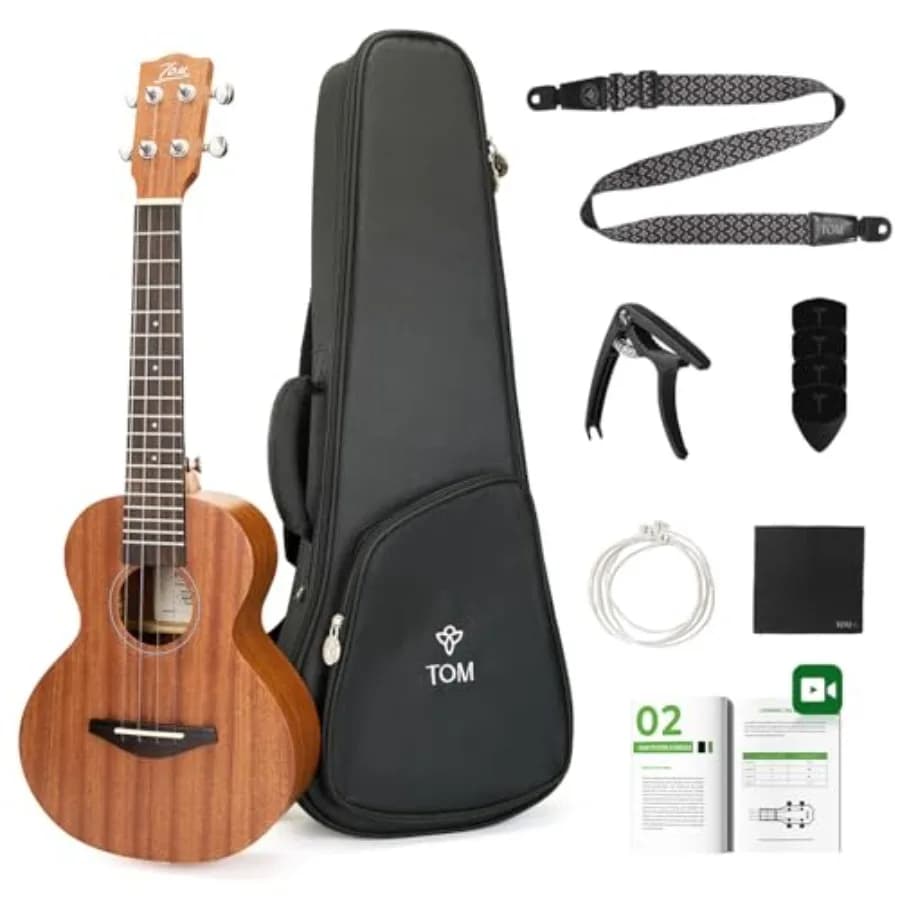 Concert ukulele for beginners and professionals, Sapele wood body, natural finish, rich tone with DAddario strings, includes qu