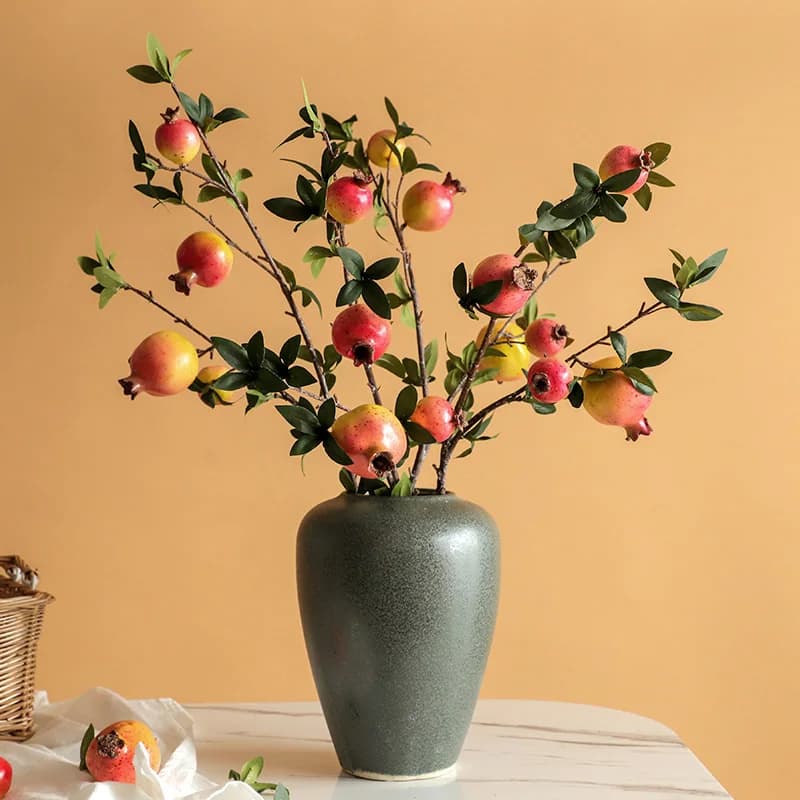 Ramo di fiori di melograno artificiale con frutta rossa Decorazione di fiori secchi Bouquet da soggiorno Pezzo espositivo Decorazioni per la casa