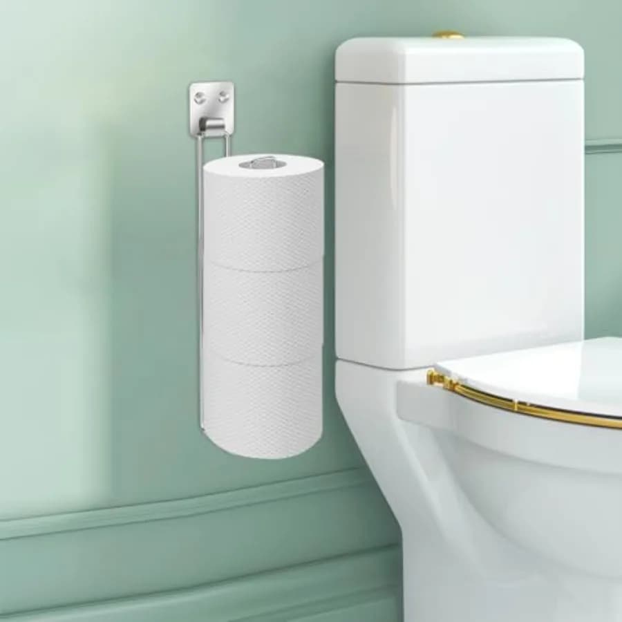 Toilet Paper Holder Self Adhesive, Wall Mount Toilet Paper Storage for 3 Roll Tissue, Over the Tank Toilet Paper Holder Stainle