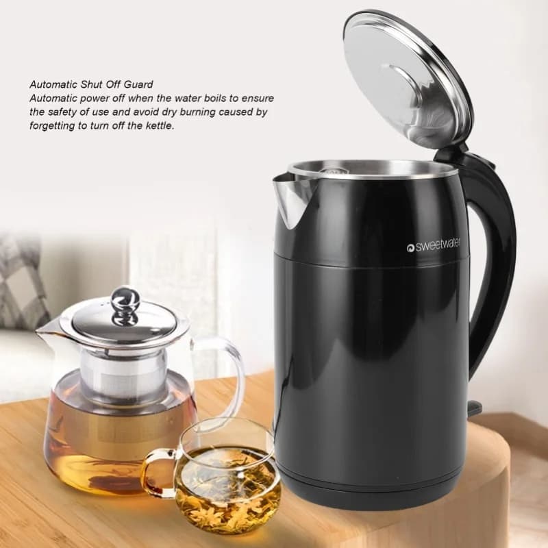 1500W Electric Kettle 1.8L Stainless Steel Double Layer Anti Scald Automatic Power Off Hot Water Boiler