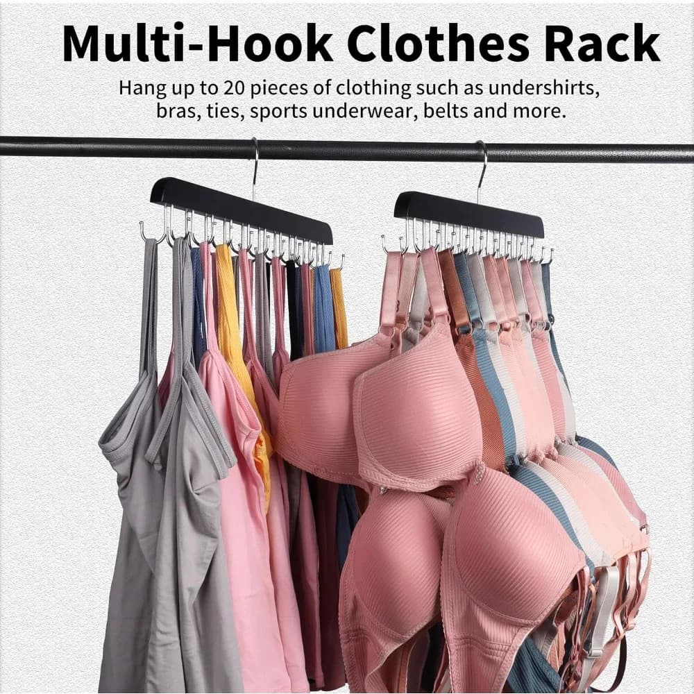 Bra and Tank Top Hanger with 20 Hooks Adjustable Wooden Closet Organizer Space Saving Storage for Bras Tanks Hats Scarves Bikinis Lingerie Socks Perfect for Dorm Room Apartment Bedroom Clothes Organization