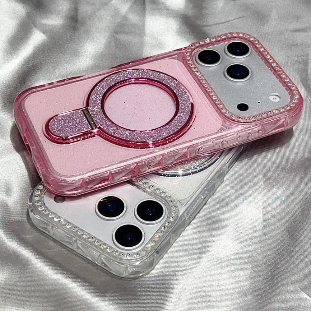 Custodia per telefono pieghevole con glitter e strass, antiurto, trasparente e rigida per iPhone 17 16 15 14 13 12 11 Pro Max Plus
