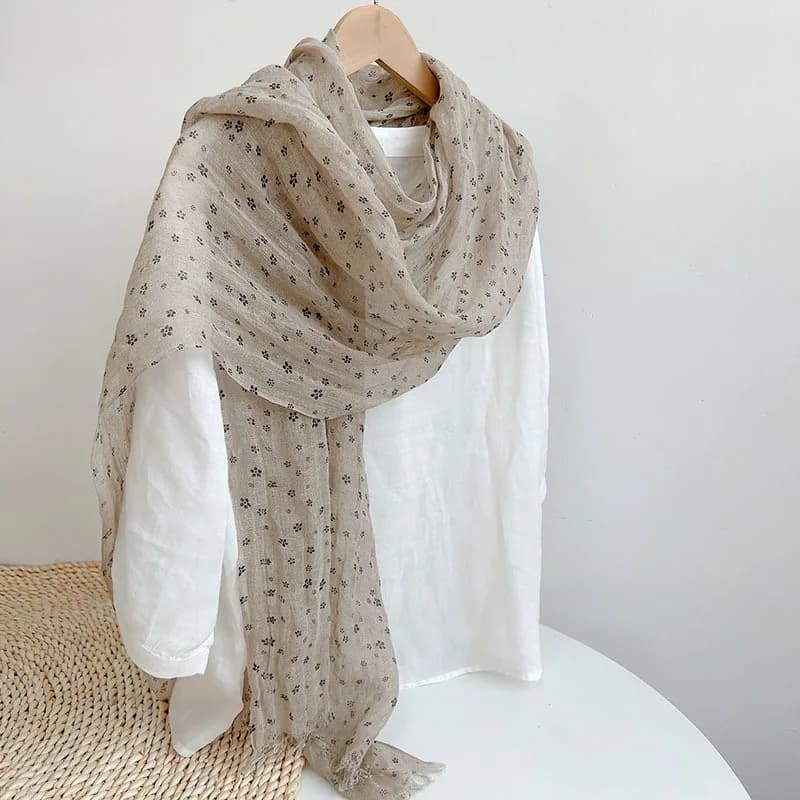 Women's summer scarf in long linen breathable spring accessory dots for autumn holidays