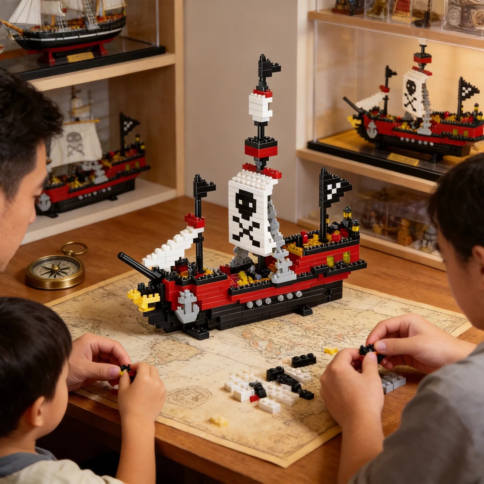 Set di Costruzioni Micro Block Nave Pirata, Modello Fai-da-Te 21cm, Giocattolo da Esposizione, Regalo di Compleanno per Bambini dai 14 Anni in Su