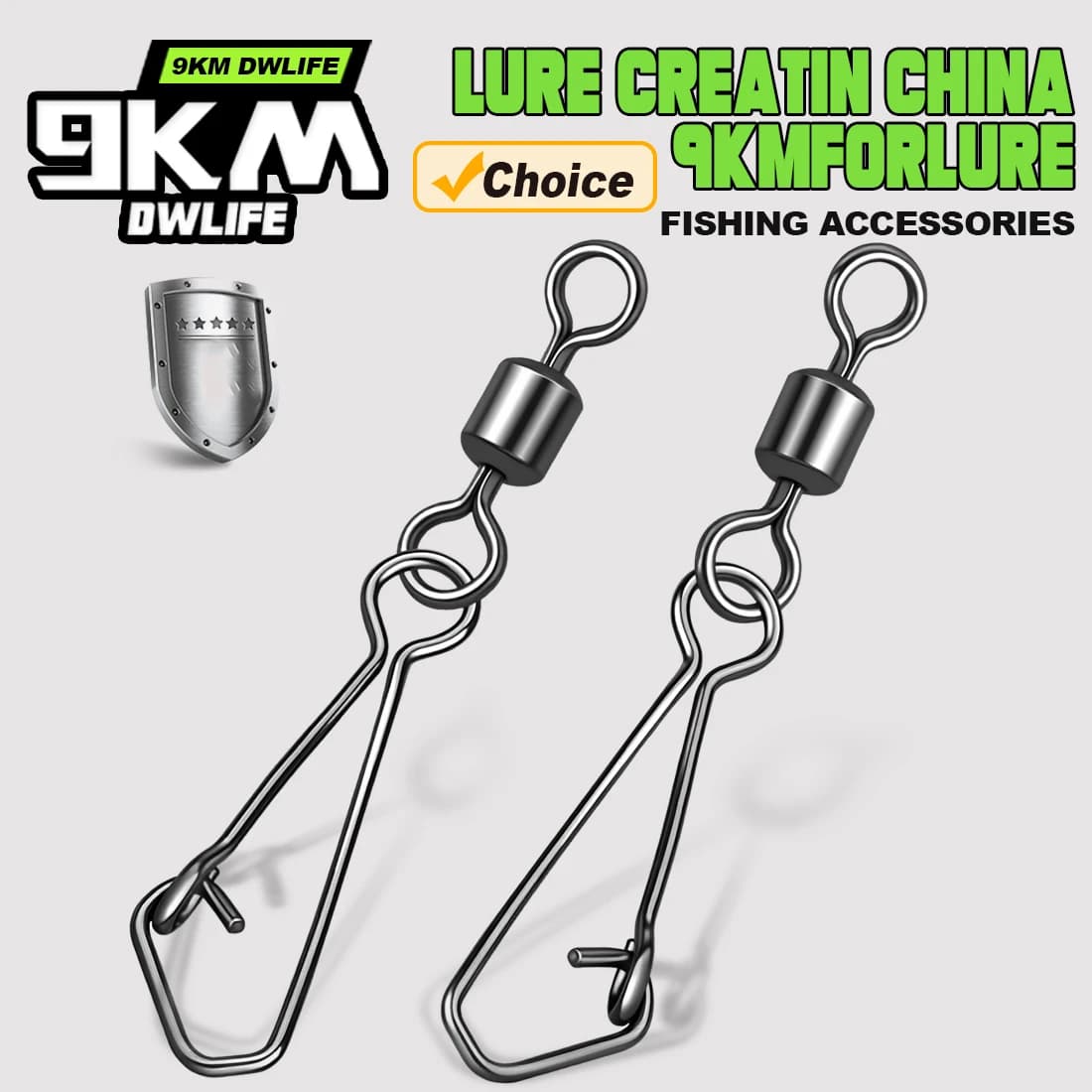 Girelle a scatto da pesca da 9 km 25 pezzi Girevole a cambio rapido con clip Chiusura a scatto per acqua salata e acqua dolce