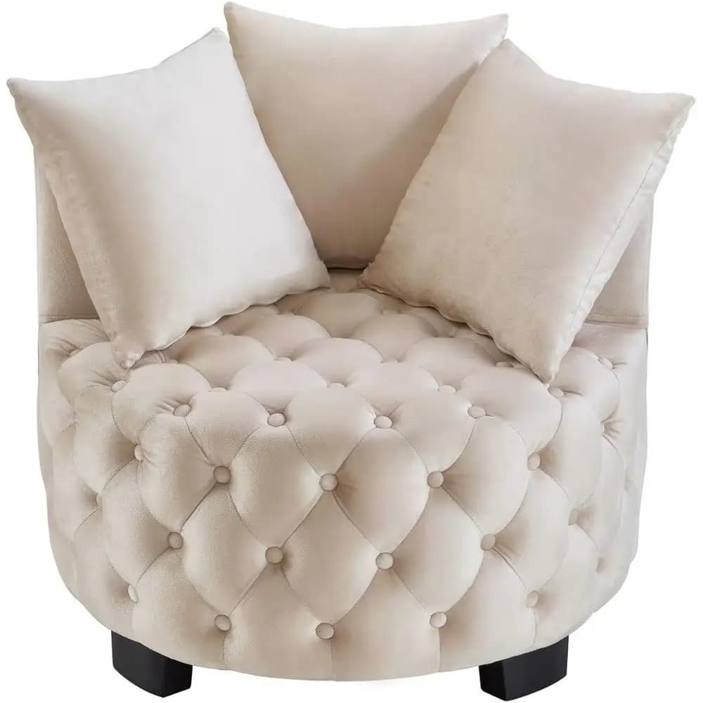 Poltrona Club di Lusso in Velluto con 3 Cuscini, Ideale per Soggiorno o Camera da Letto, Design Lounge Barrel 30.5