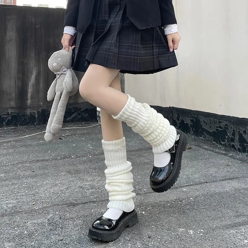 Yk2 Women's Solid Knit Socks Lolita Sweet Girl Winter Socks Comfortable and Soft Socks with Sock Sleeves Versatile Women's Road Footwear