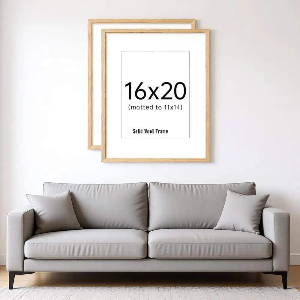 Set di 3 Cornici in Legno Naturale Massiccio, per Foto 11x14 con Passepartout o 16x20 Senza, da Appendere Verticalmente o Orizzontalmente