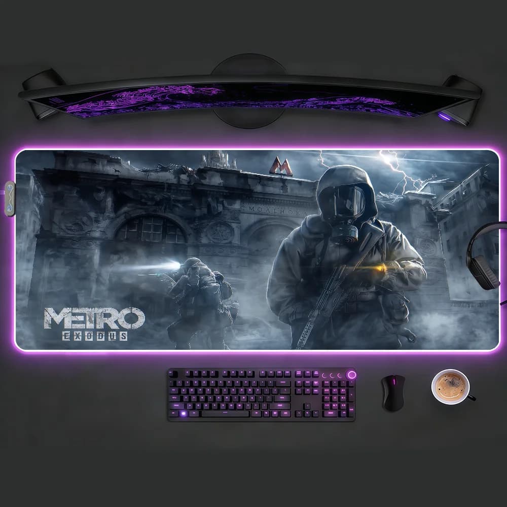 Tappetino per mouse M-Metro E-ExodusS RGB LED antiscivolo, tappetino da scrivania in gomma, accessori da gioco, grande XXL, tappeto per tastiera da ufficio e computer