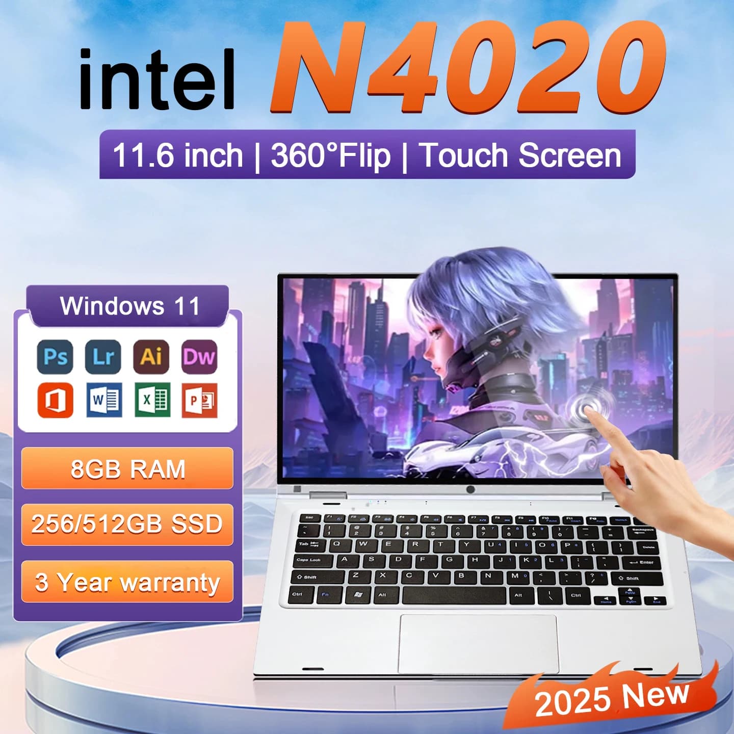 11.6 "Mini computer portatile portatile 2 in 1 Touch Screen Intel Celeron N4020 8 GB di RAM 512 GB SSD Windows 11 Pro Office Learning PC
